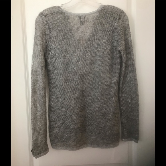 Ann Taylor Petite XS Silver-Gray Metallic Yarn Long Sleeve Henley - Picture 2 of 10
